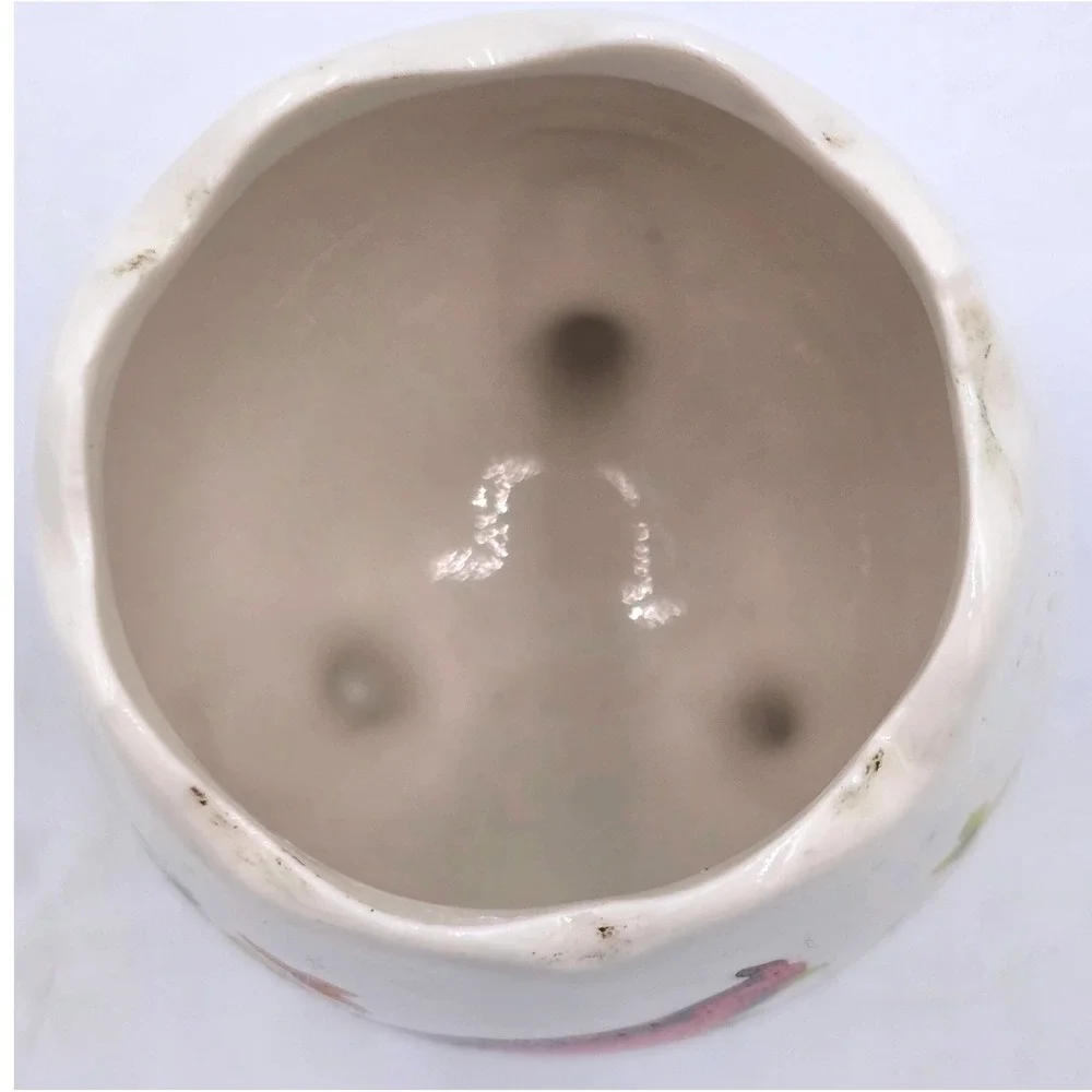 3-Footed Cardinal Ceramic Egg‎ Shaped Scalloped Rim Planter Vase Cup 3